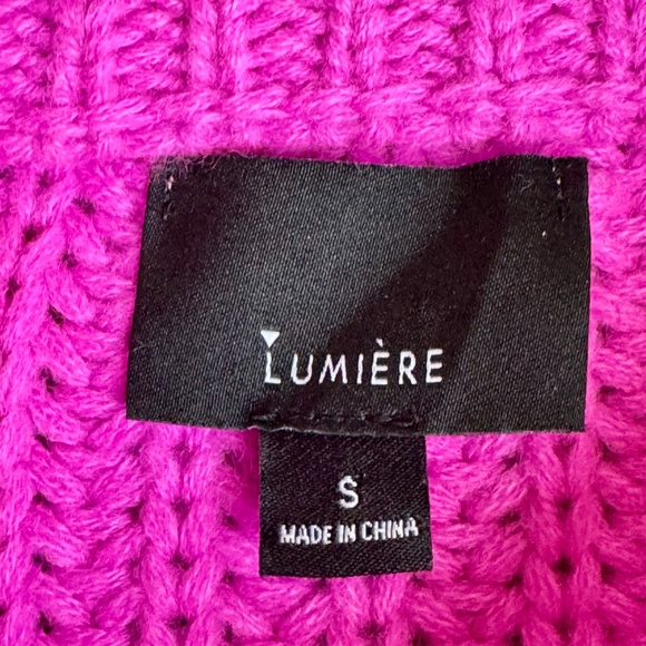 Lumière Small Bright Fuchsia Chunky Knit Balloon Sleeve Sweater - Picture 4 of 12